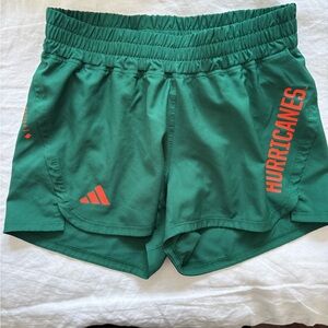 Adidas University of Miami Hurricanes Women's Green Athletic Shorts with Orange